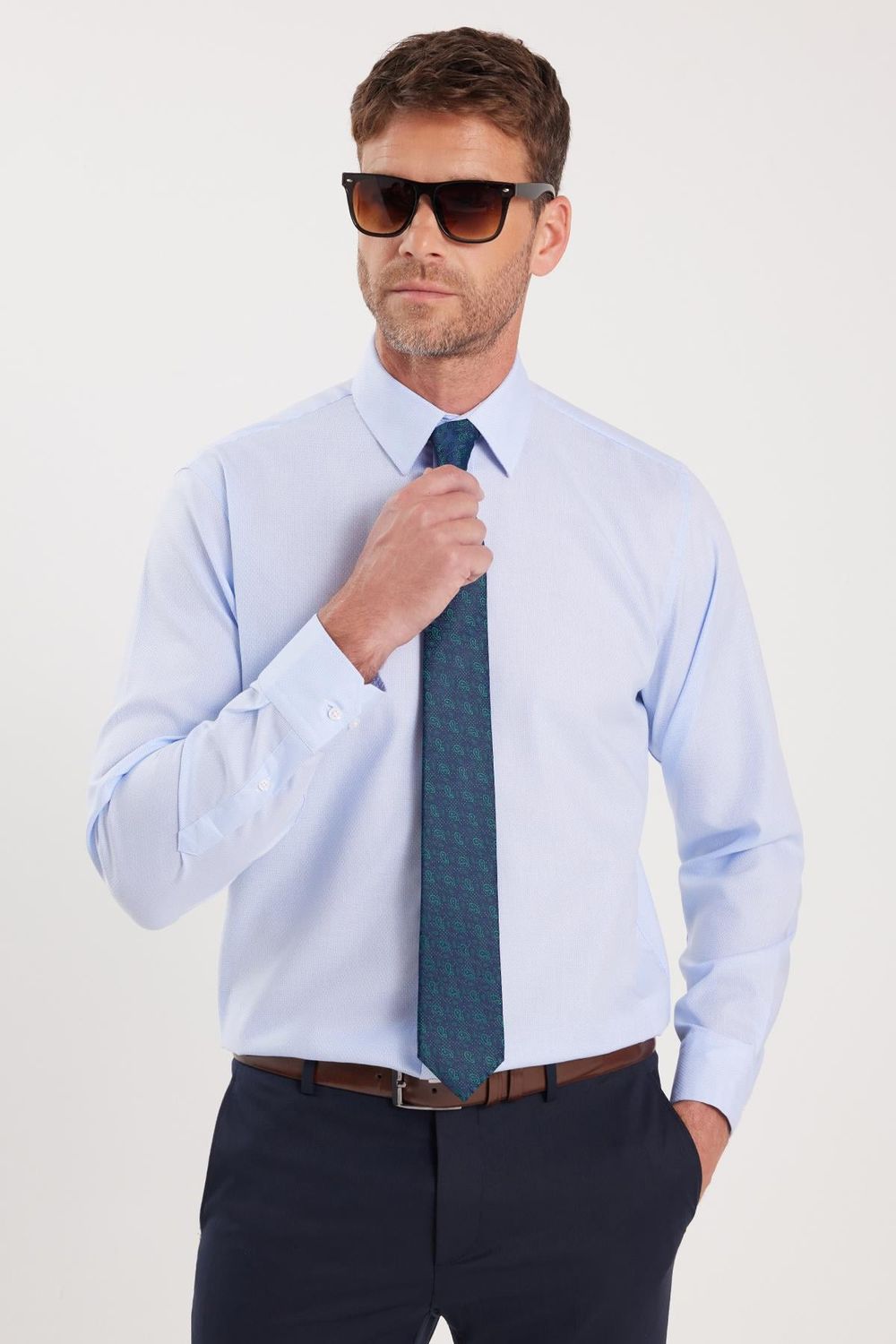 Regular Fit Mavi Non-Iron %100 Pamuk Doğa Dostu Ekoteks Belgeli Ütü Gerektirmez Gömlek
