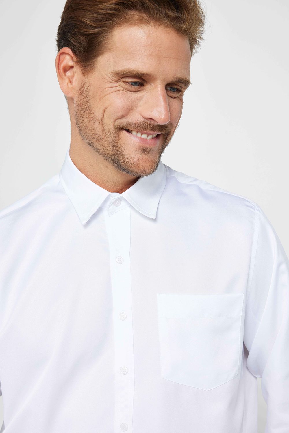 Klasik Fit Rahat Kesim Kolay Ütü Teri Emen Nefes Alan Doku Kravatlık Dört Mevsim Beyaz Erkek Gömlek