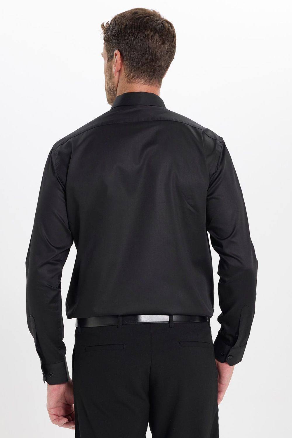 Erkek Regular Fit Rahat Kesim Siyah Non-Iron Pamuklu  Gömlek