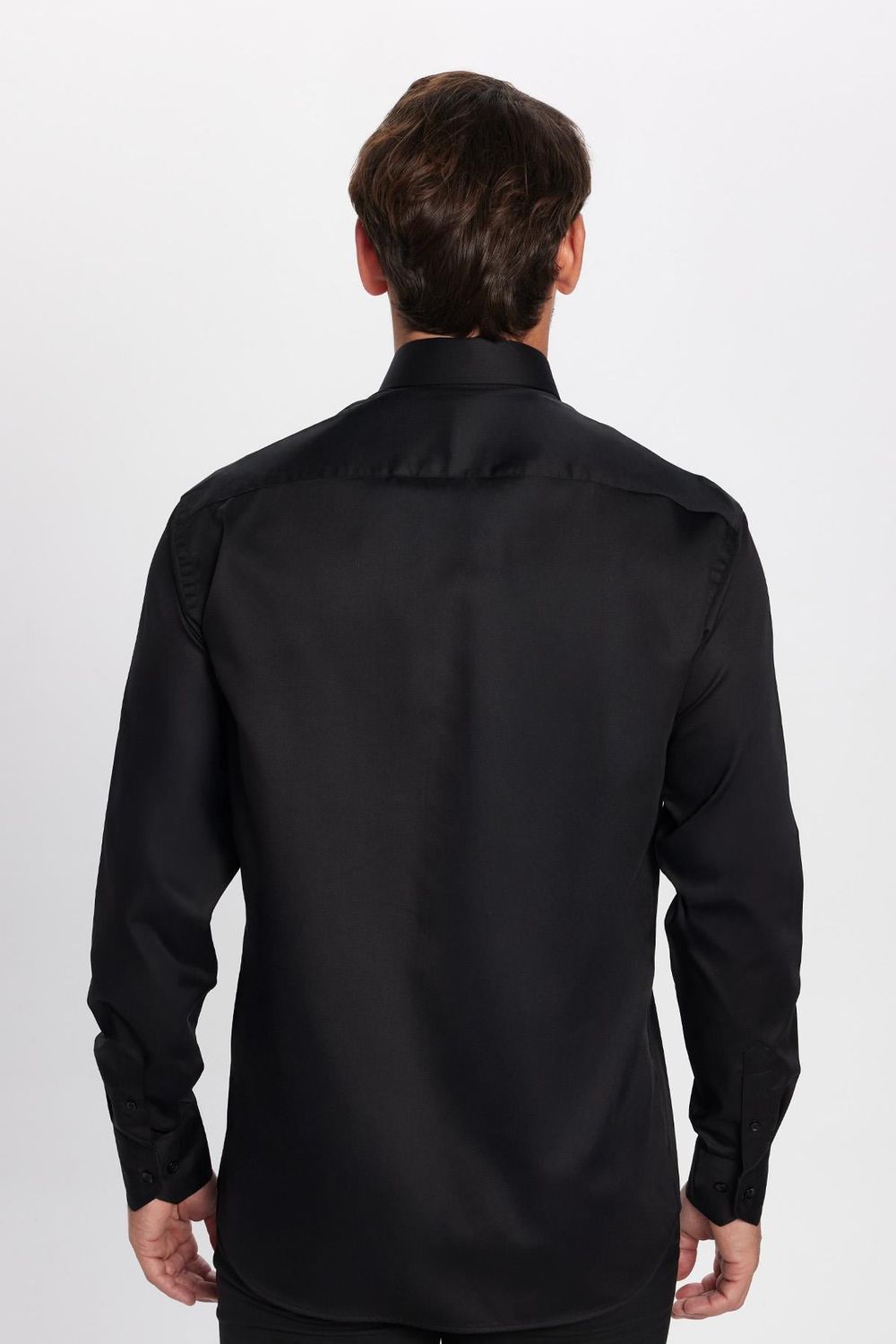 Regular Fit Siyah Non-Iron Pamuklu Doğa Dostu Ekoteks Belgeli Ütü Gerektirmez Gömlek