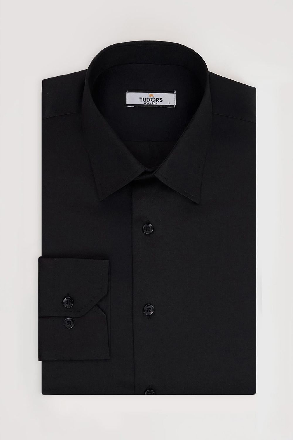 Regular Fit Siyah Non-Iron Pamuklu Doğa Dostu Ekoteks Belgeli Ütü Gerektirmez Gömlek