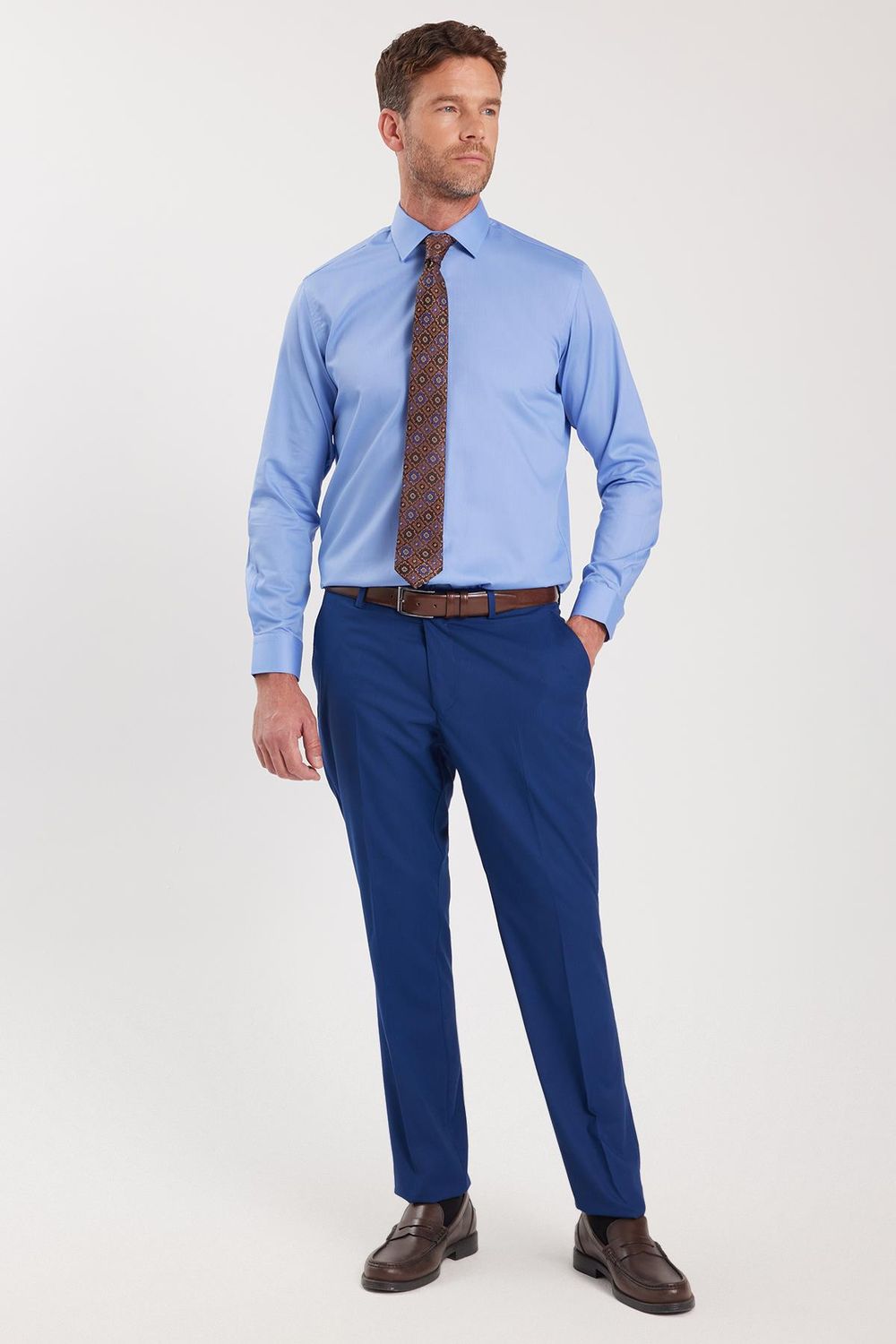 Erkek Regular Fit Mavi Non-Iron Pamuklu Doğa Dostu Ekoteks Belgeli Ütü Gerektirmez Gömlek