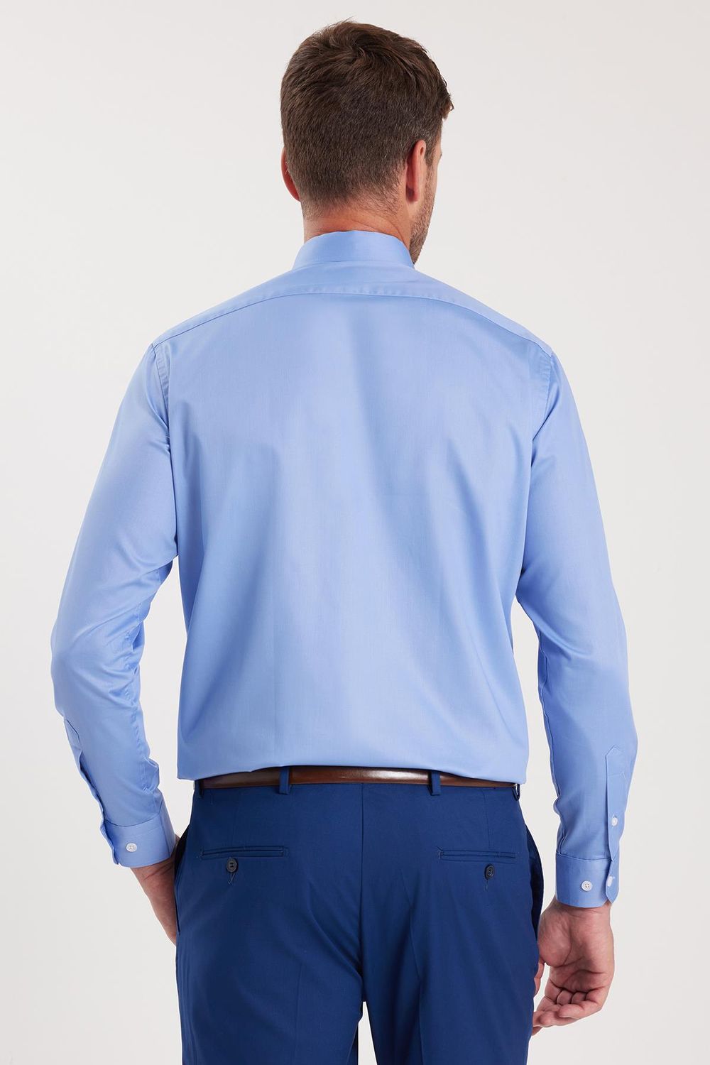 Erkek Regular Fit Mavi Non-Iron Pamuklu Doğa Dostu Ekoteks Belgeli Ütü Gerektirmez Gömlek
