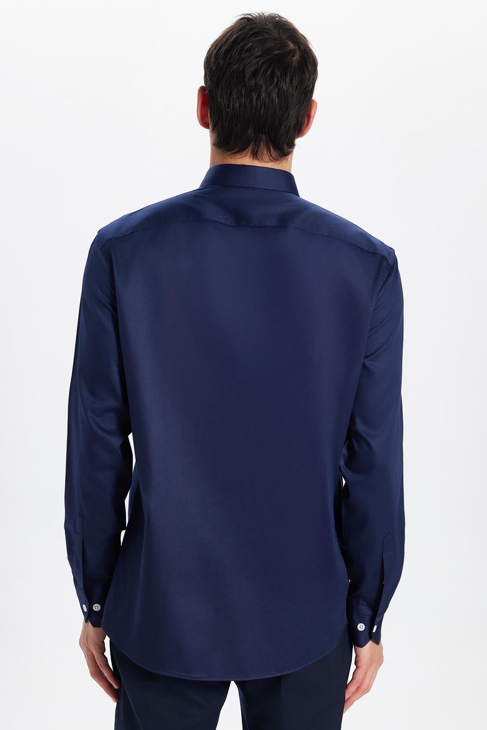 Erkek Regular Fit Klasik Kesim Lacivert Non-Iron Pamuklu Doğa Dostu Belgeli Ütü Gerektirmez Gömlek