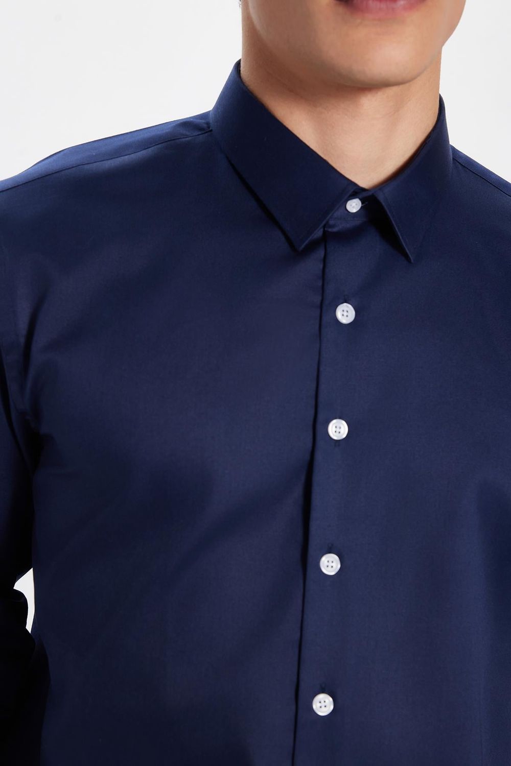 Erkek Regular Fit Klasik Kesim Lacivert Non-Iron Pamuklu Doğa Dostu Belgeli Ütü Gerektirmez Gömlek