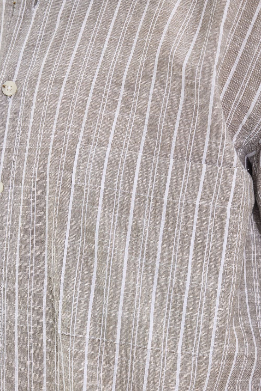Erkek Regular Fit Klasik Kesim Oversize %100 Pamuk Kısa Kollu Keten Doku Tek Cep Çizgili Gömlek