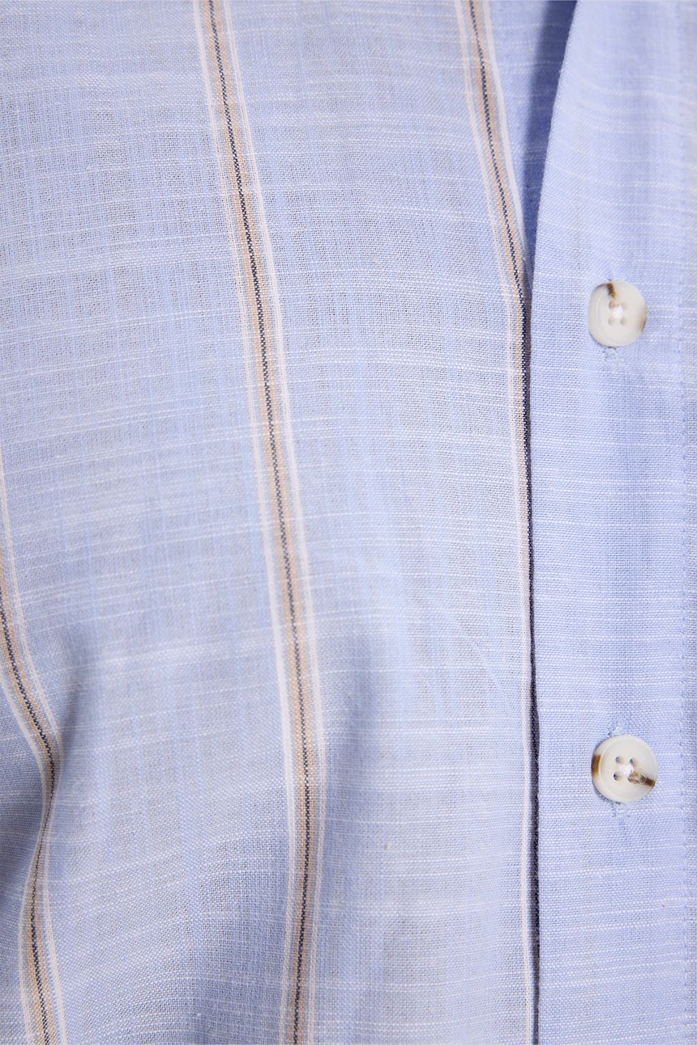 Erkek Regular Fit Klasik Kesim Oversize %100 Pamuk Keten Doku Tek Cepli Çizgili Kısa Kollu Mavi Gömlek