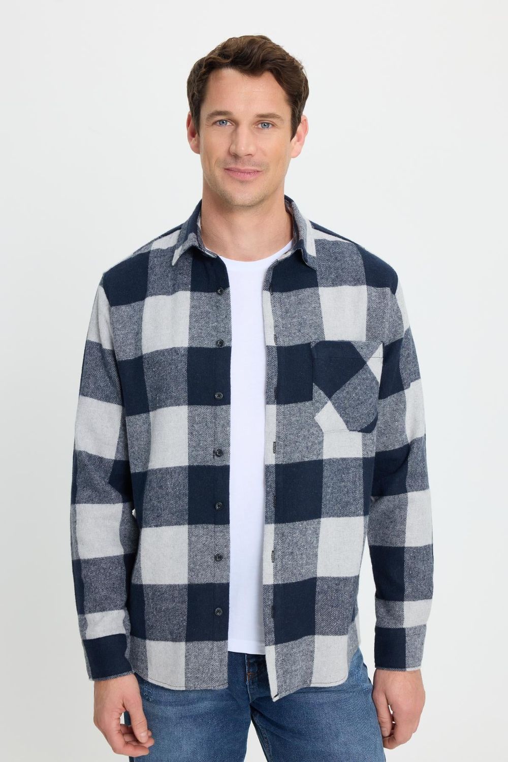 Erkek Regular Fit Klasik Fit Kareli Cepli Oduncu Gömlek