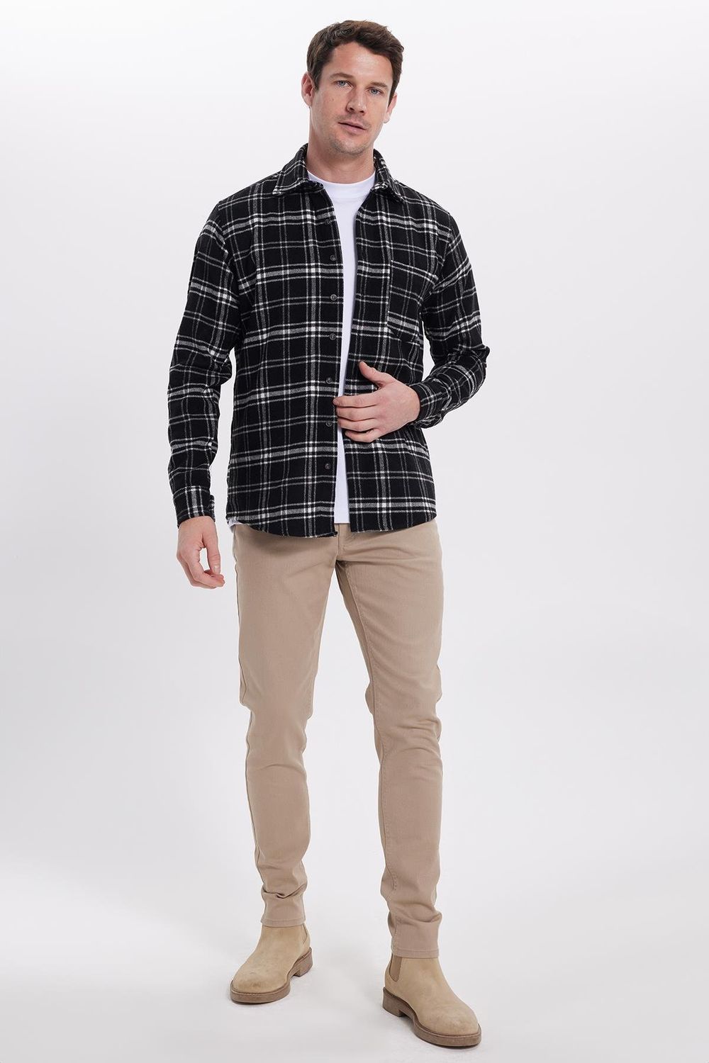 Erkek Klasik Fit Rahat Kesim Kışlık Kareli Oduncu Gömlek