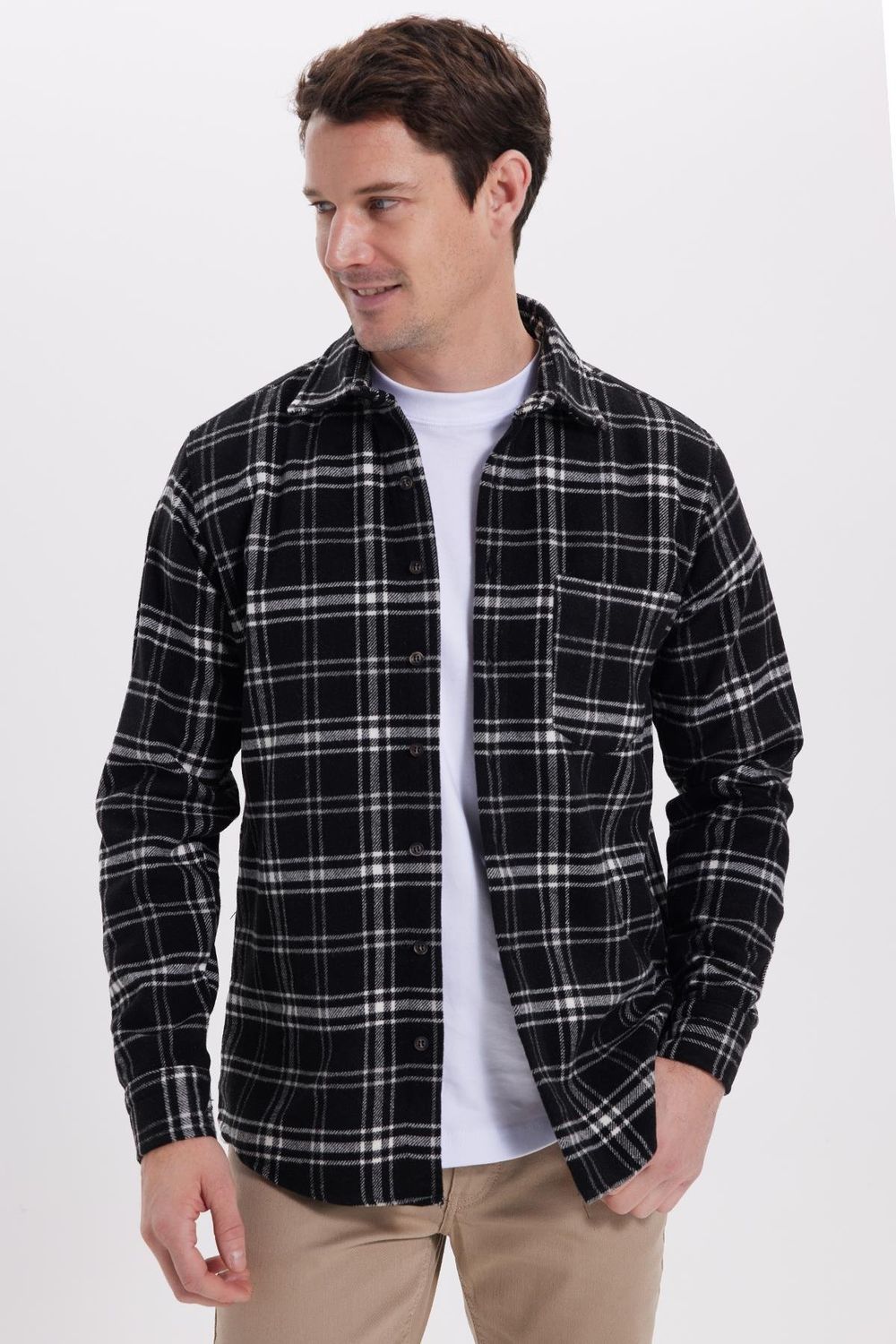Erkek Klasik Fit Rahat Kesim Kışlık Kareli Oduncu Gömlek