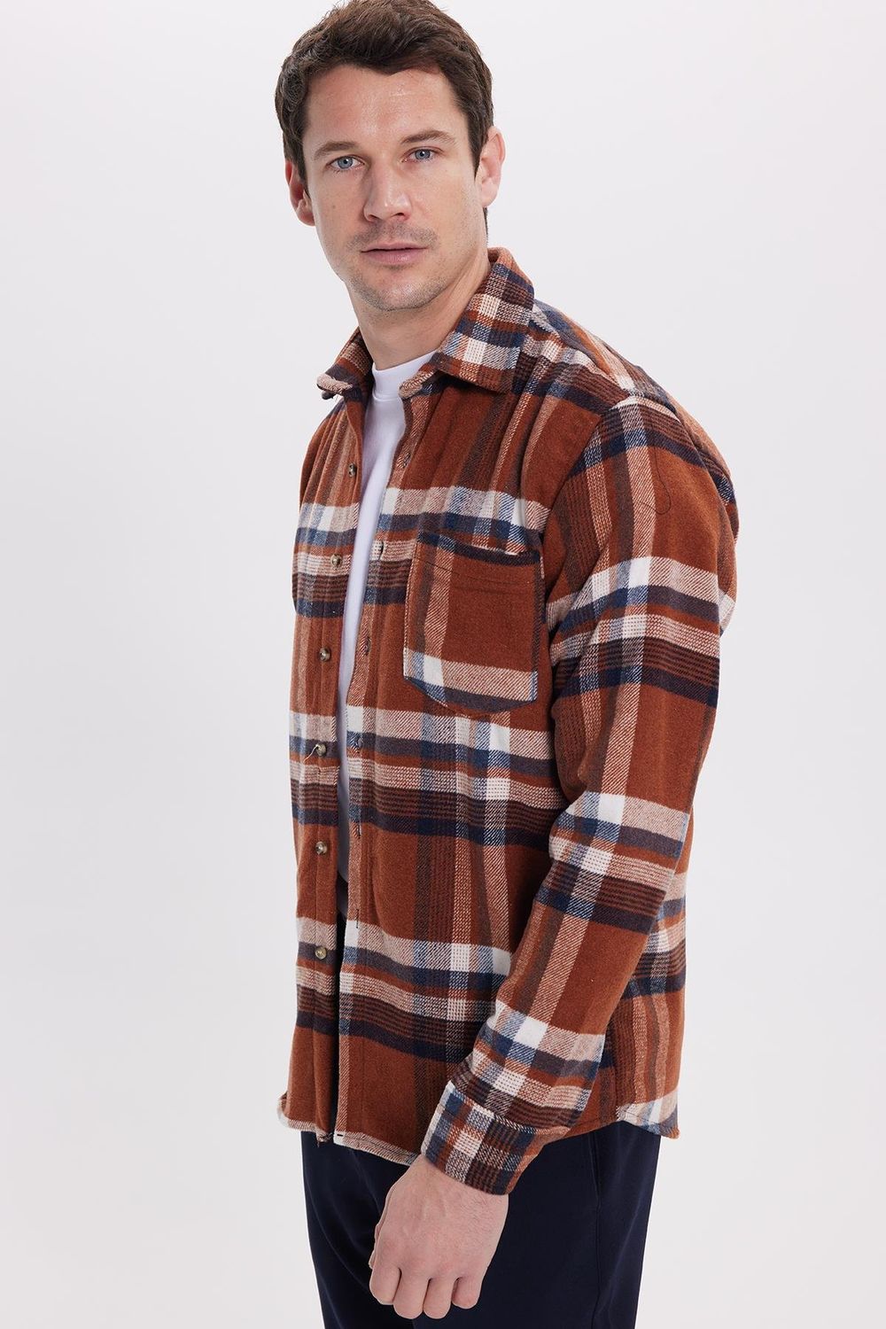 Erkek Regular Fit Rahat Kesim Kışlık Kareli Oduncu Gömlek