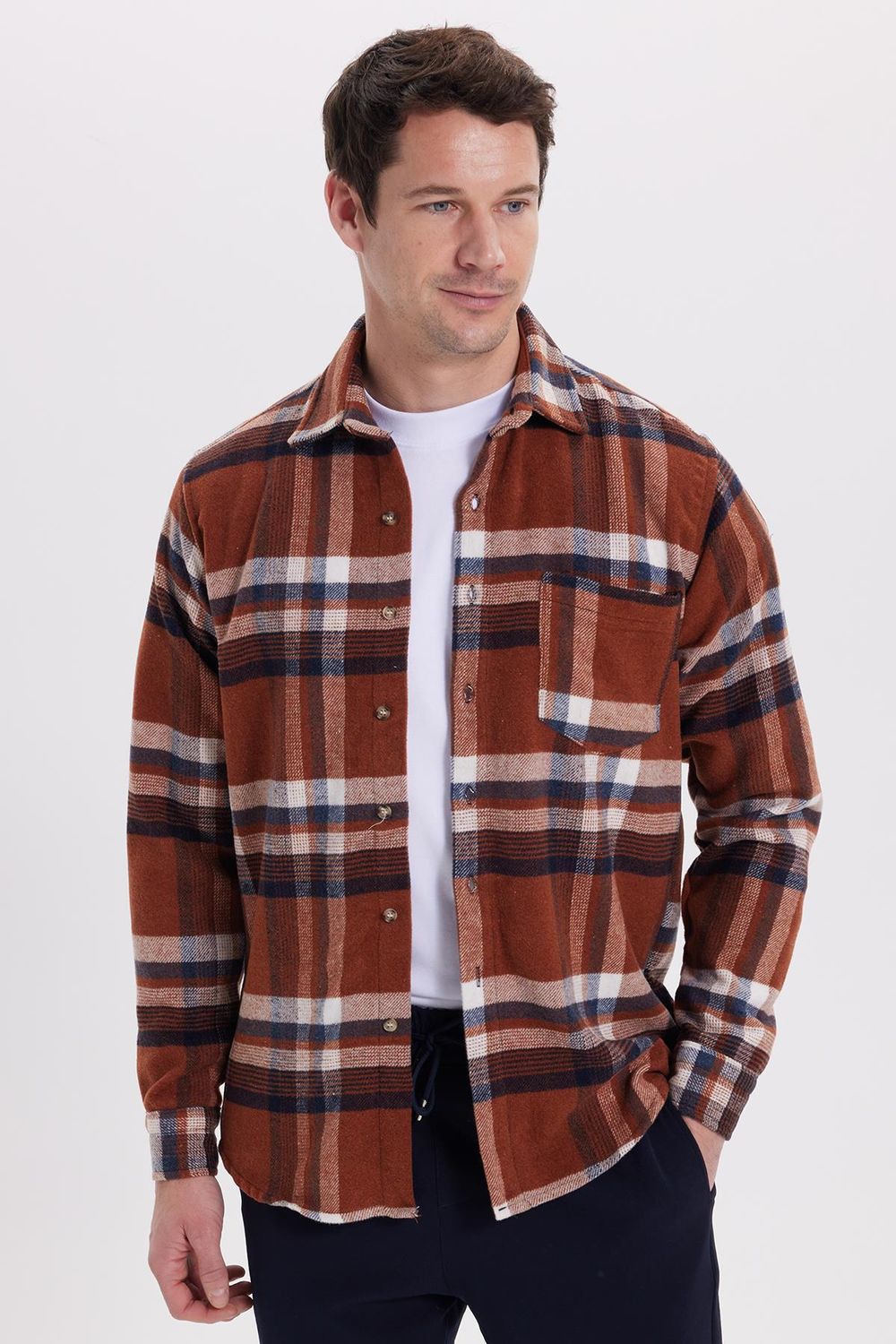 Erkek Regular Fit Rahat Kesim Kışlık Kareli Oduncu Gömlek