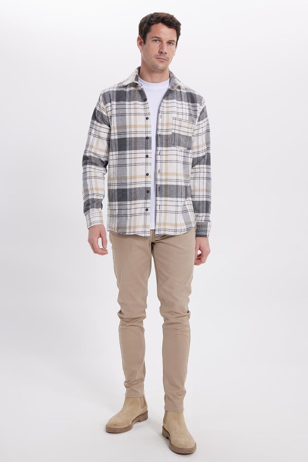 Erkek Klasik Fit Rahat Kesim Kışlık Kareli Oduncu Gömlek