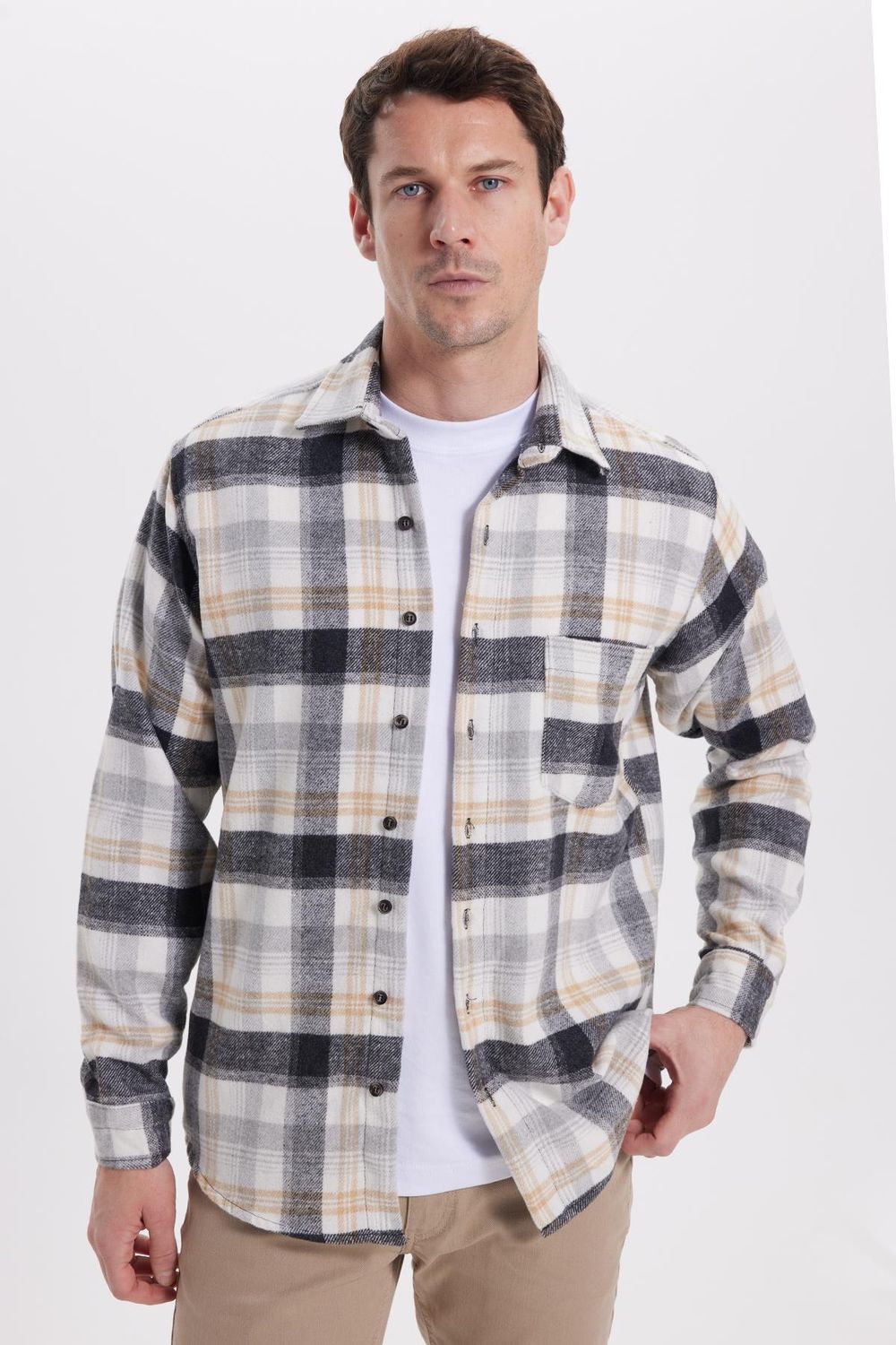 Erkek Klasik Fit Rahat Kesim Kışlık Kareli Oduncu Gömlek