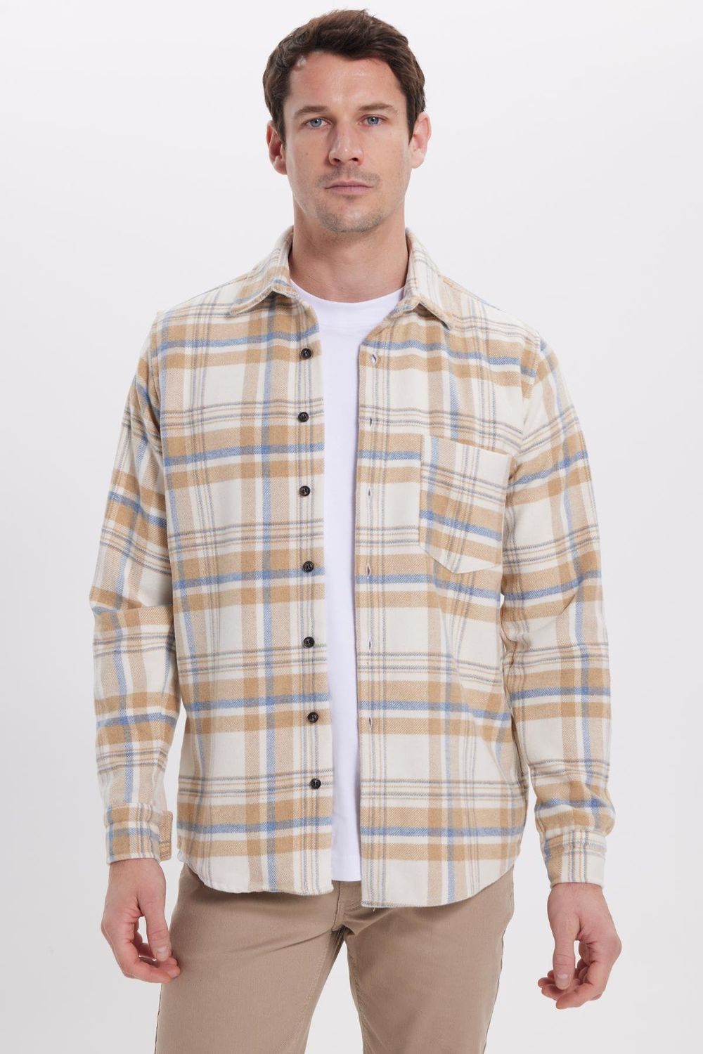 Erkek Klasik Fit Rahat Kesim Kışlık Kareli Oduncu Gömlek
