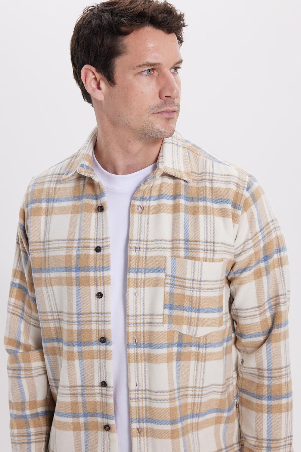 Erkek Klasik Fit Rahat Kesim Kışlık Kareli Oduncu Gömlek