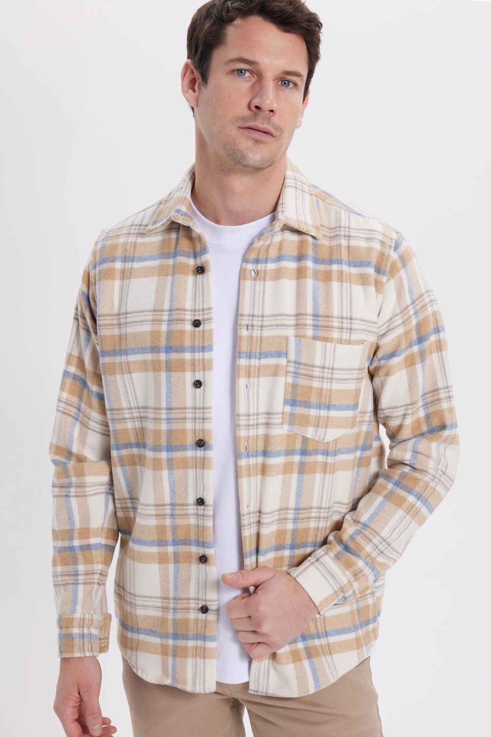 Erkek Klasik Fit Rahat Kesim Kışlık Kareli Oduncu Gömlek