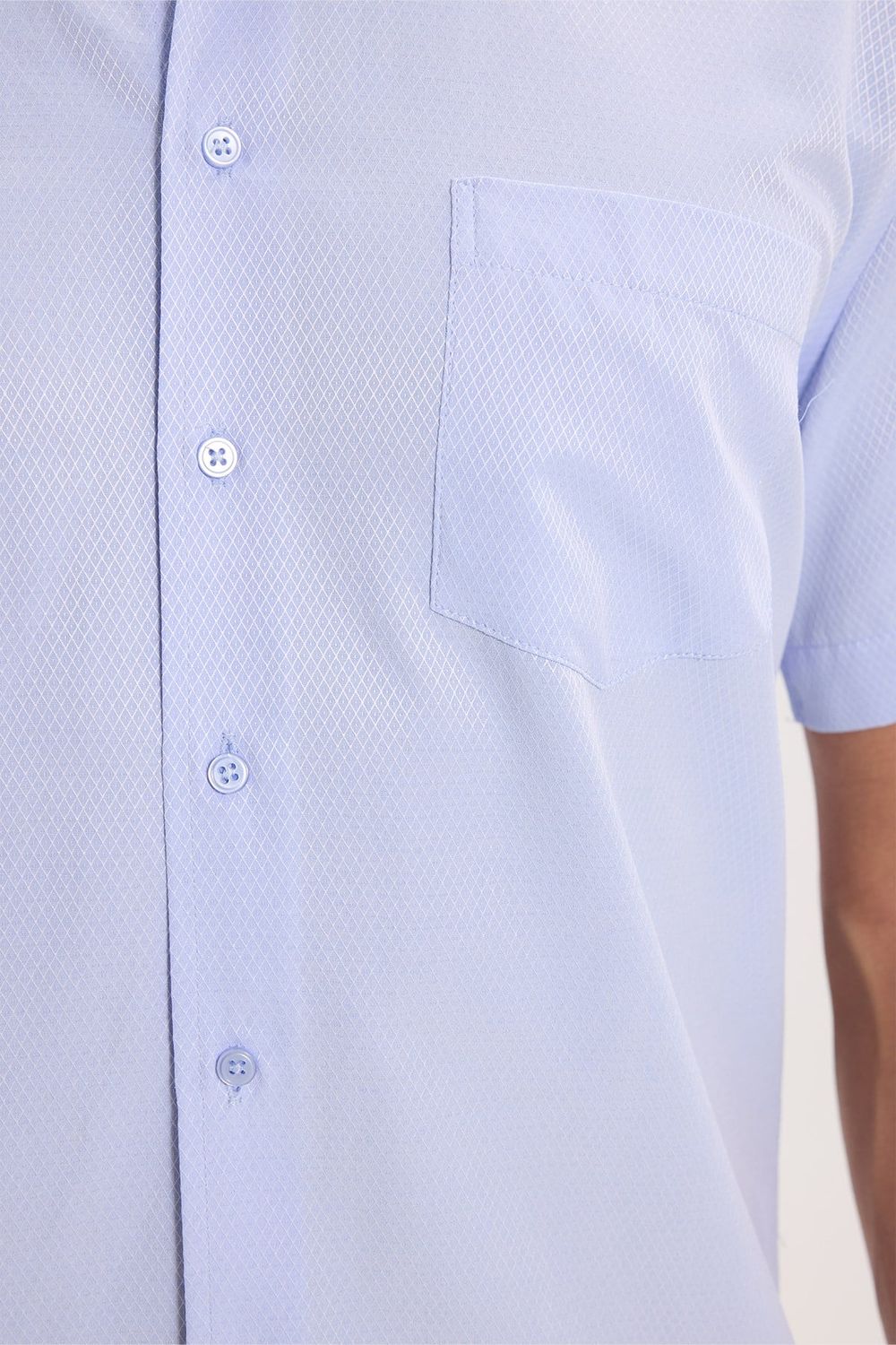 Erkek Regular Fit Klasik Kesim Pamuklu Kısa Kollu Armürlü Mavi Gömlek