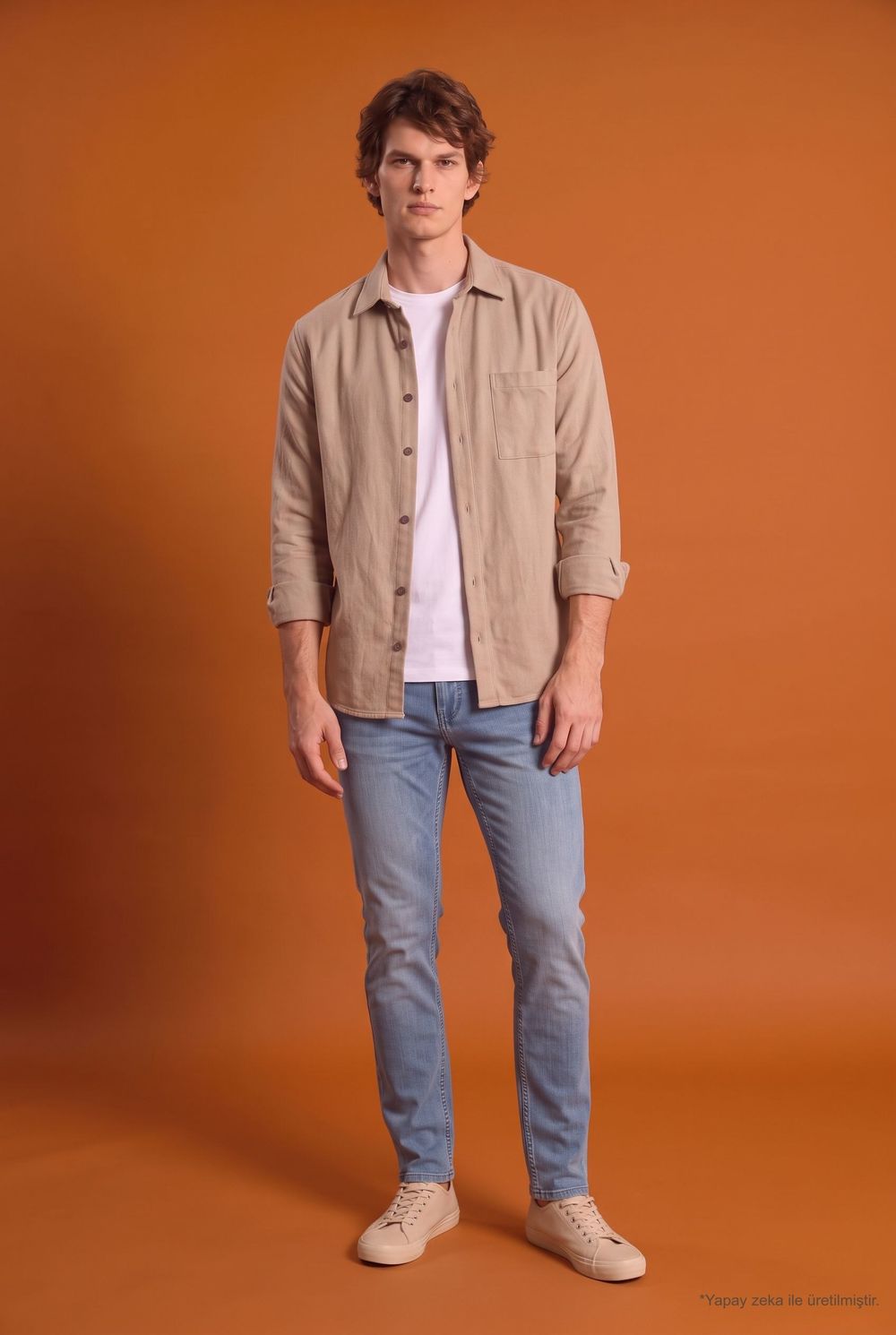 Erkek Regular Fit Klasik Kesim Cepli Bej Kışlık Ceket Gömlek