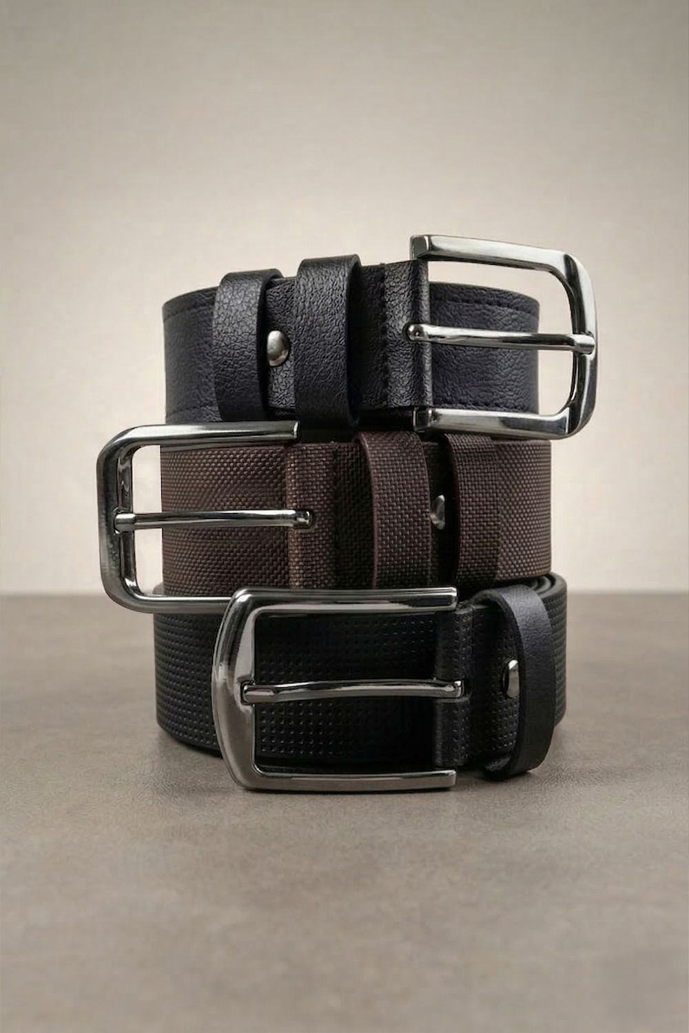 Erkek 3'lü Set 4 Cm Spor Siyah-Kahverengi-Lacivert Kemer