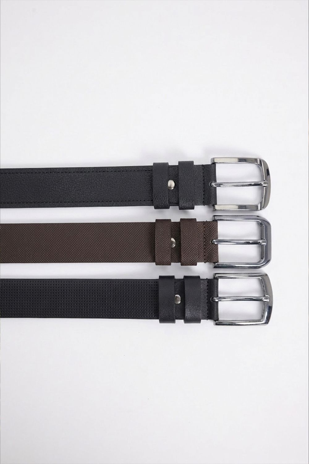 Erkek 3'lü Set 4 Cm Spor Siyah-Kahverengi-Lacivert Kemer