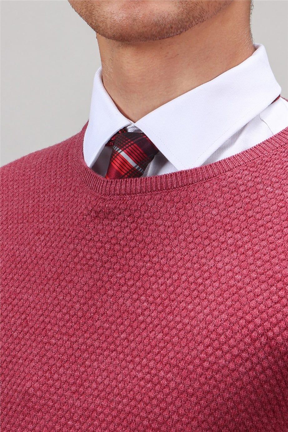 Slim Fit Dar Kesim Bisiklet Yaka Petek Desenli Erkek Kazak