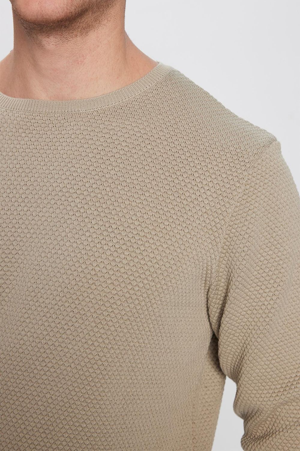 Slim Fit Bisiklet Yaka Petek Desenli Erkek Kazak