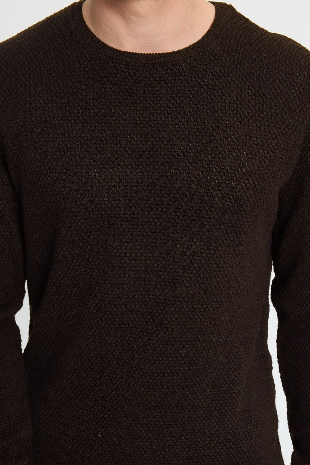 Slim Fit Bisiklet Yaka Petek Desenli Erkek Kazak