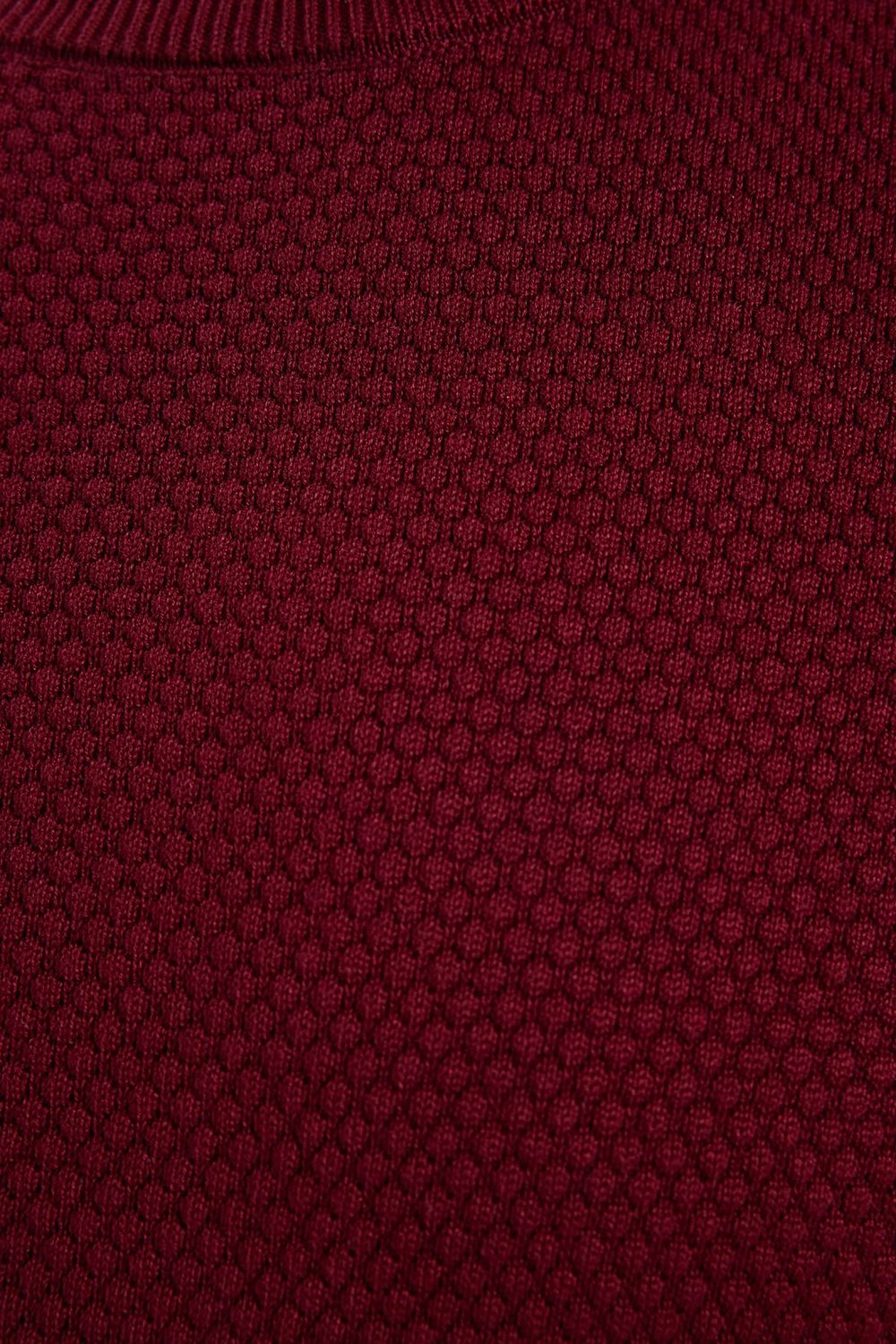 Erkek Standart Fit Normal Kesim Bisiklet Yaka Petek Desenli Koyu Bordo Triko Kazak