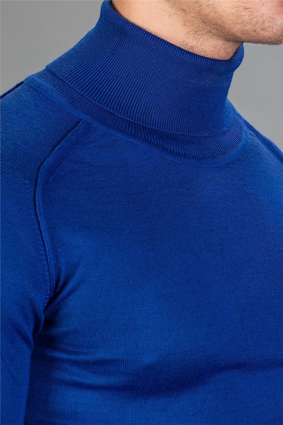 Slim Fit Dar Kesim Tam Balıkçı Yaka Düz Erkek Kazak