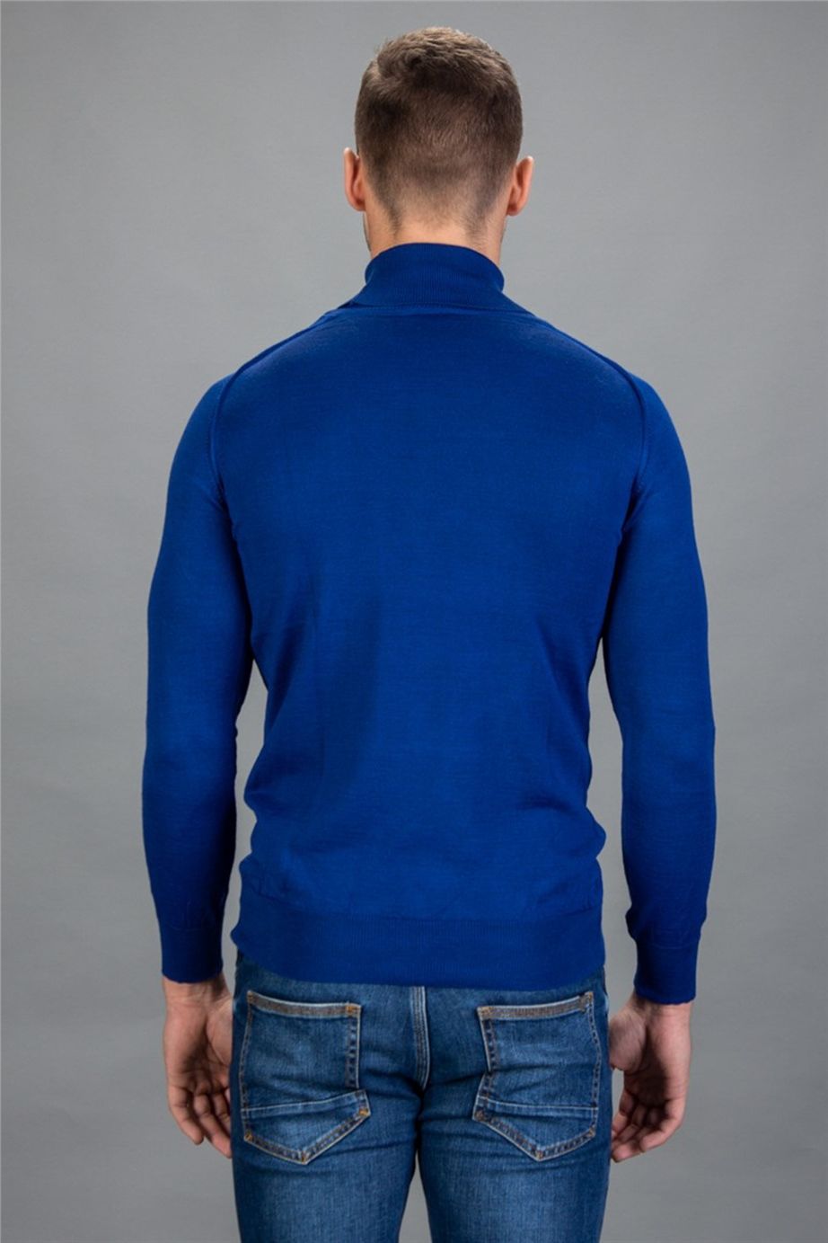 Slim Fit Dar Kesim Tam Balıkçı Yaka Düz Erkek Kazak