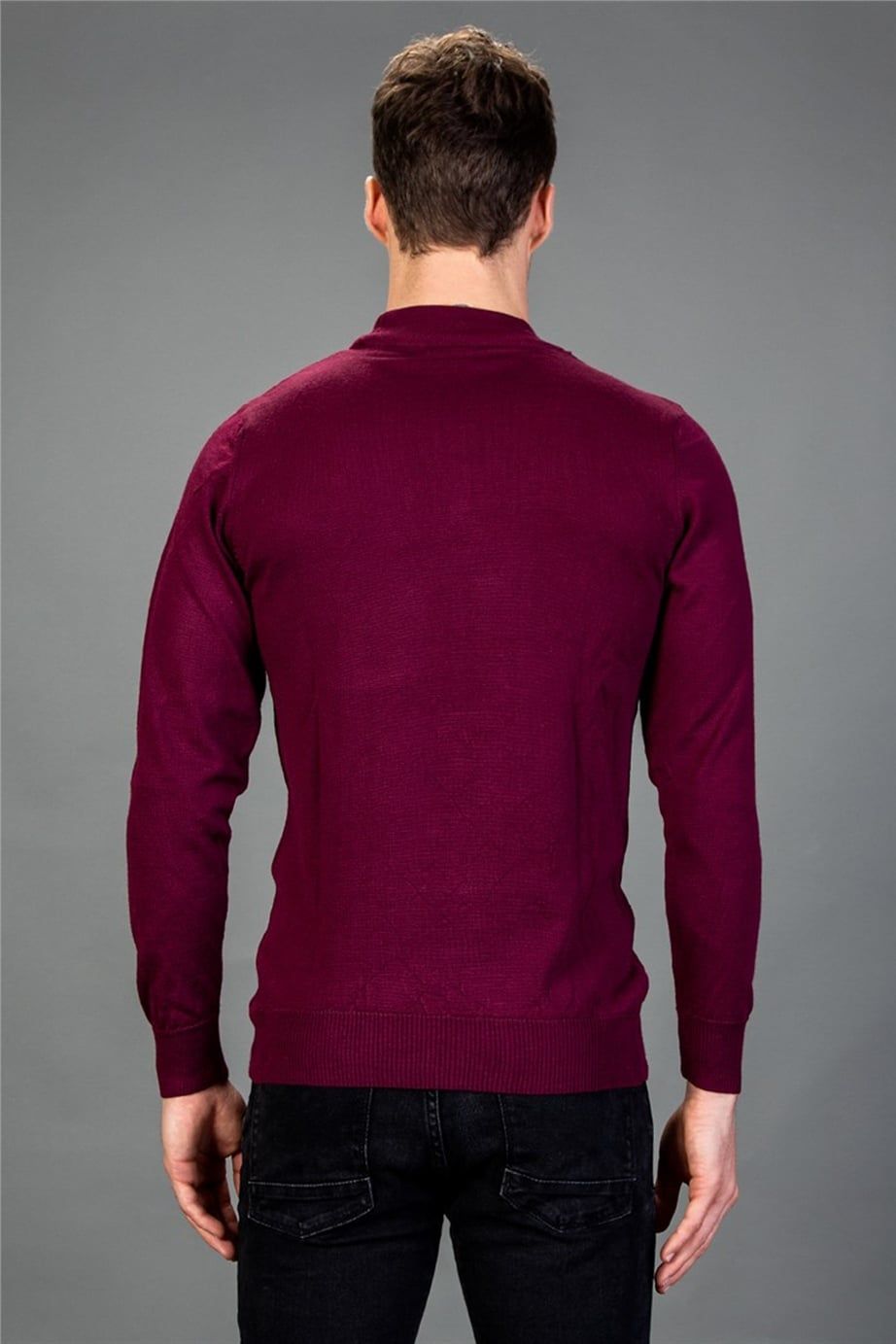 Slim Fit Dar Kesim Yarım Balıkçı Yaka Düz Erkek Kazak