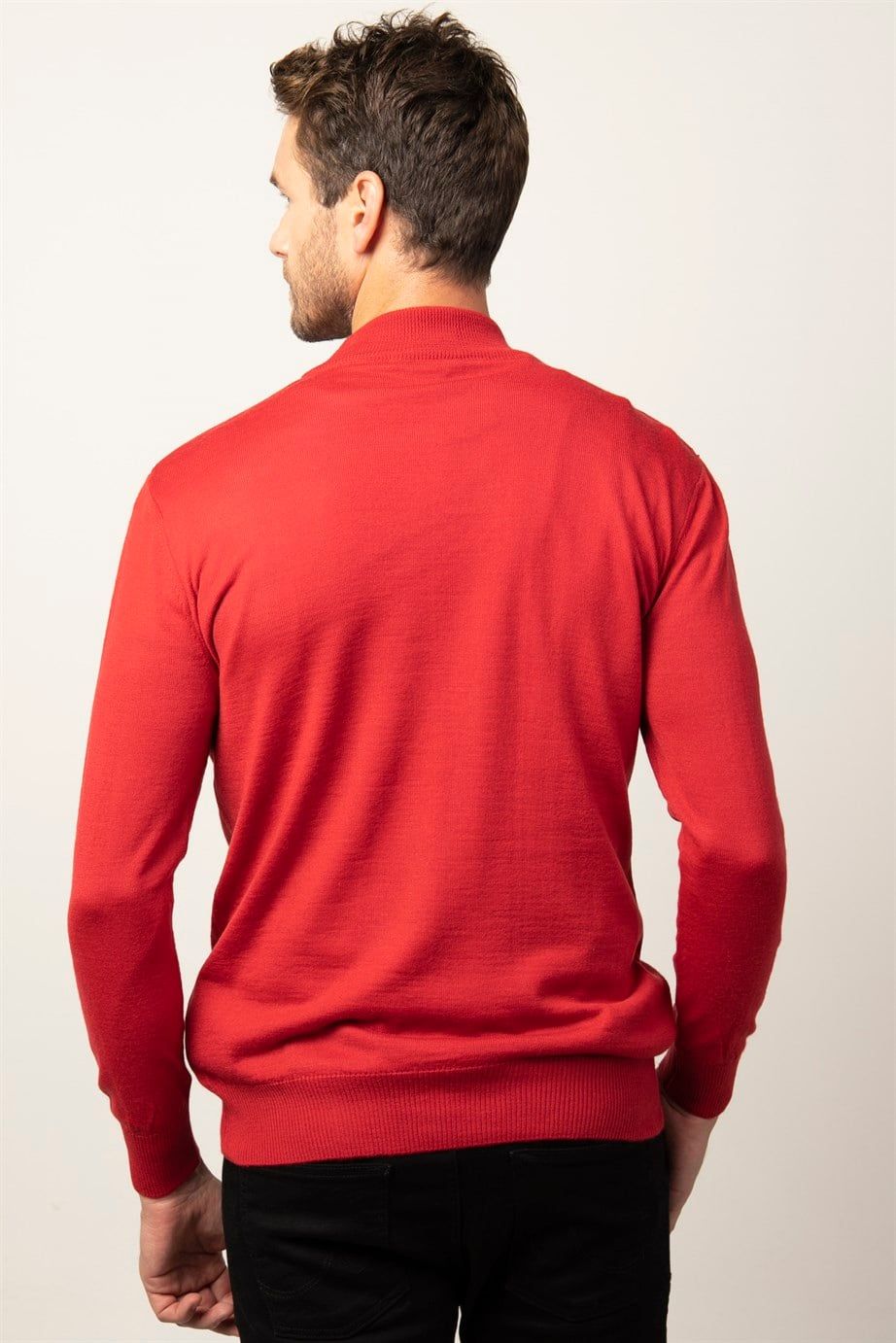 Slim Fit Dar Kesim Yarım Balıkçı Yaka Düz Erkek Kazak
