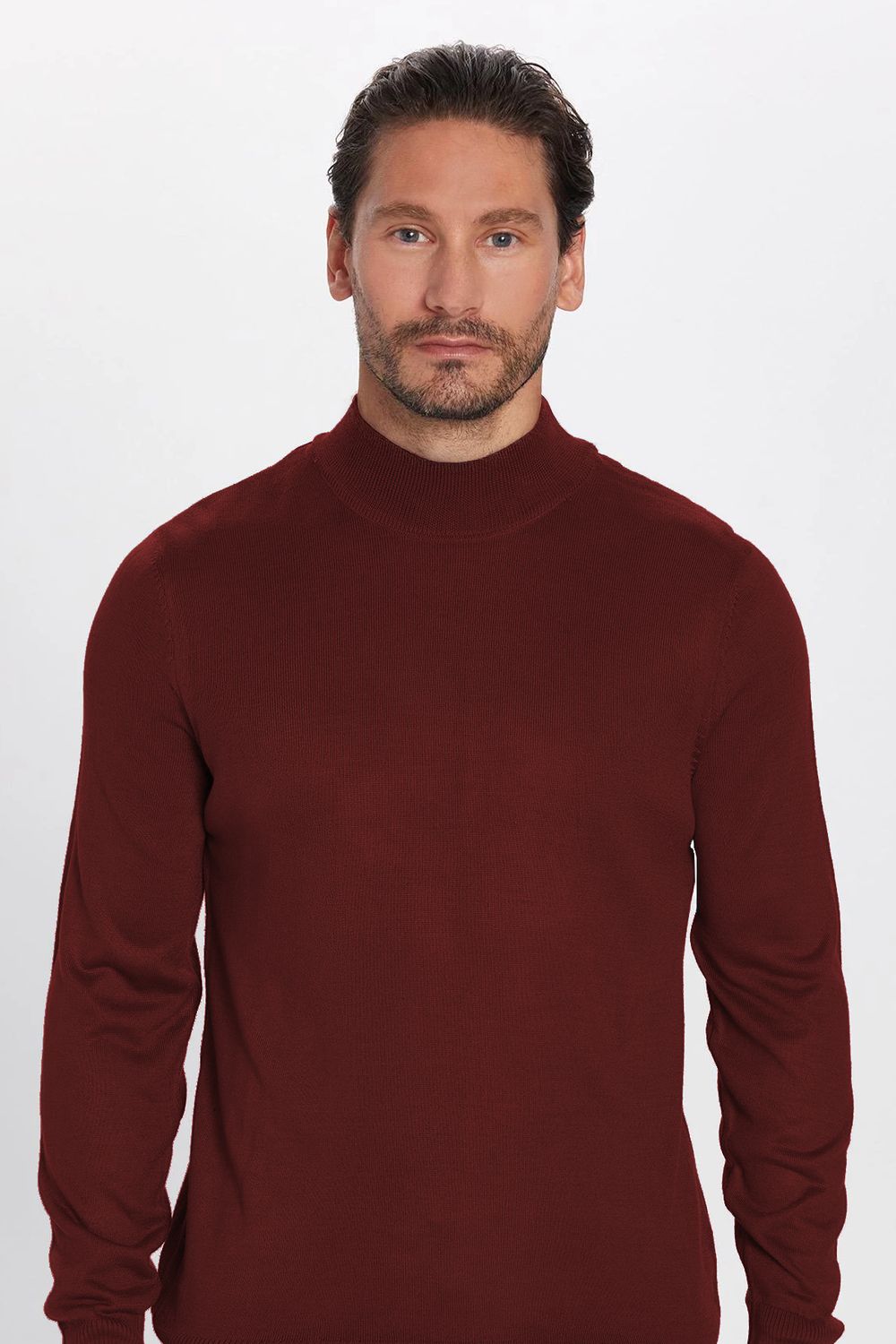 Slim Fit Yarım Balıkçı Yaka Düz Erkek Kazak