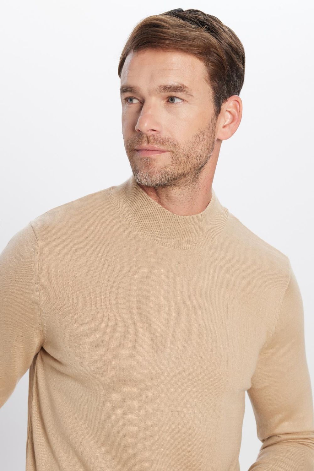 Erkek Slim Fit Dar Kesim Yarım Balıkçı Yaka Düz Taş Triko Kazak