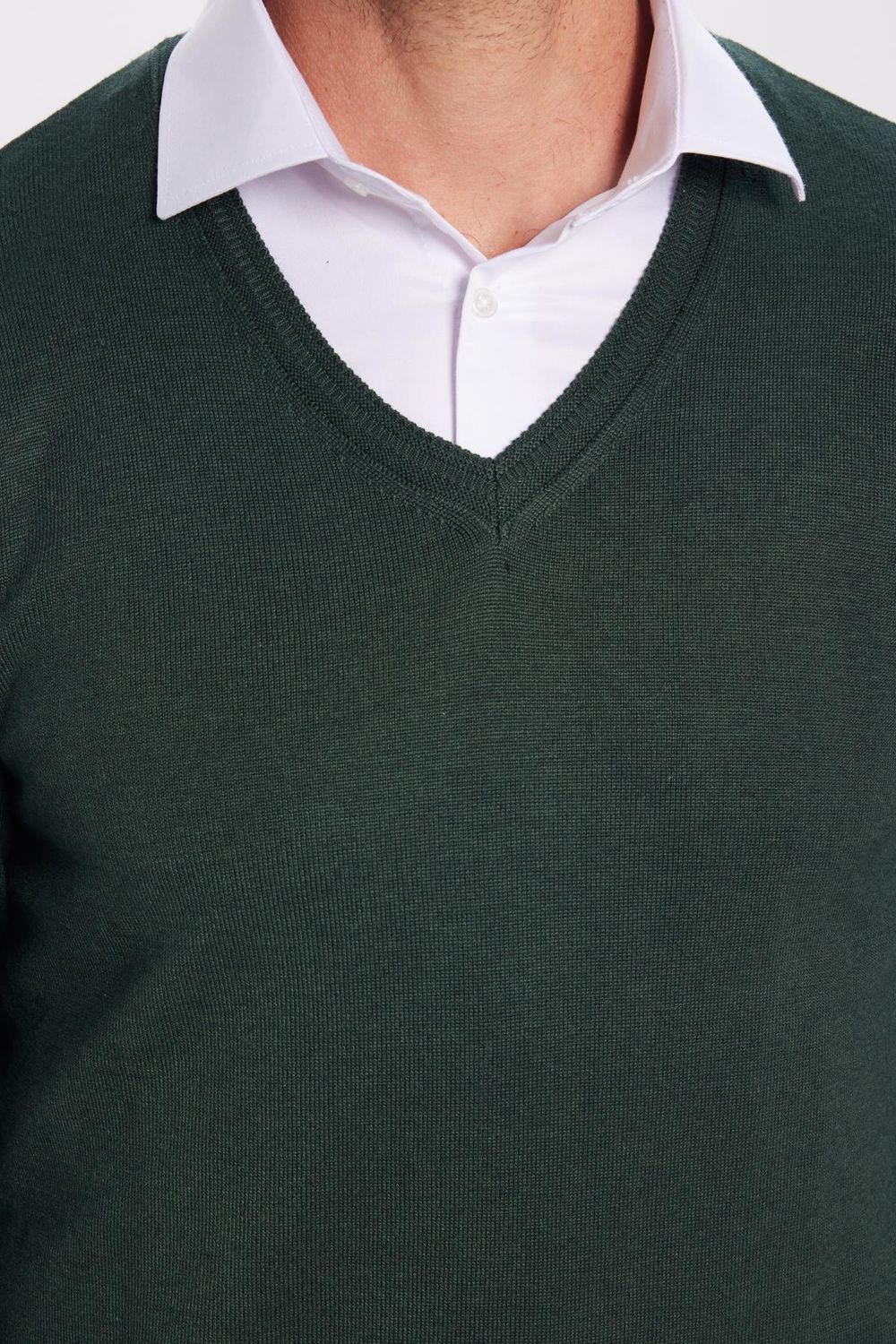 Erkek Slim Fit V Yaka Pamuklu Triko Kazak