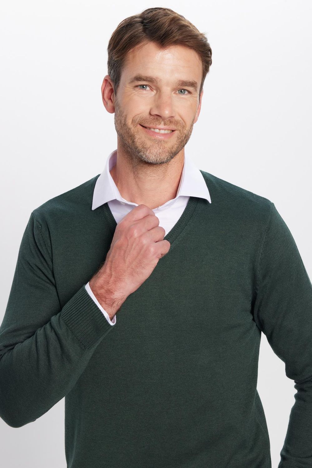 Erkek Slim Fit V Yaka Pamuklu Triko Kazak