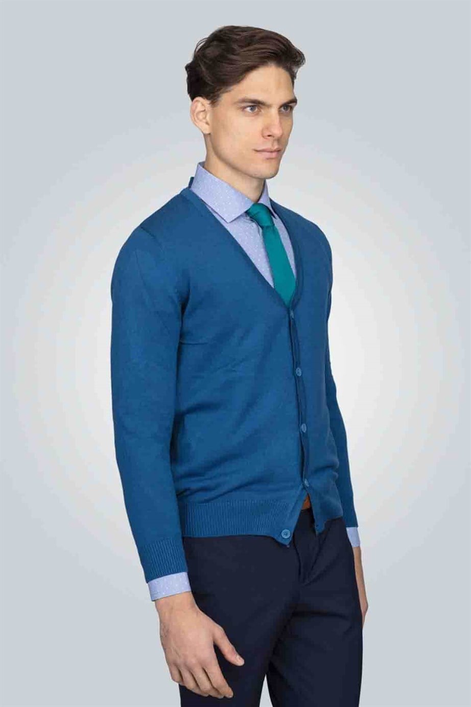 Slim Fit Dar Kesim Düğmeli Düz Pamuk Erkek Hırka