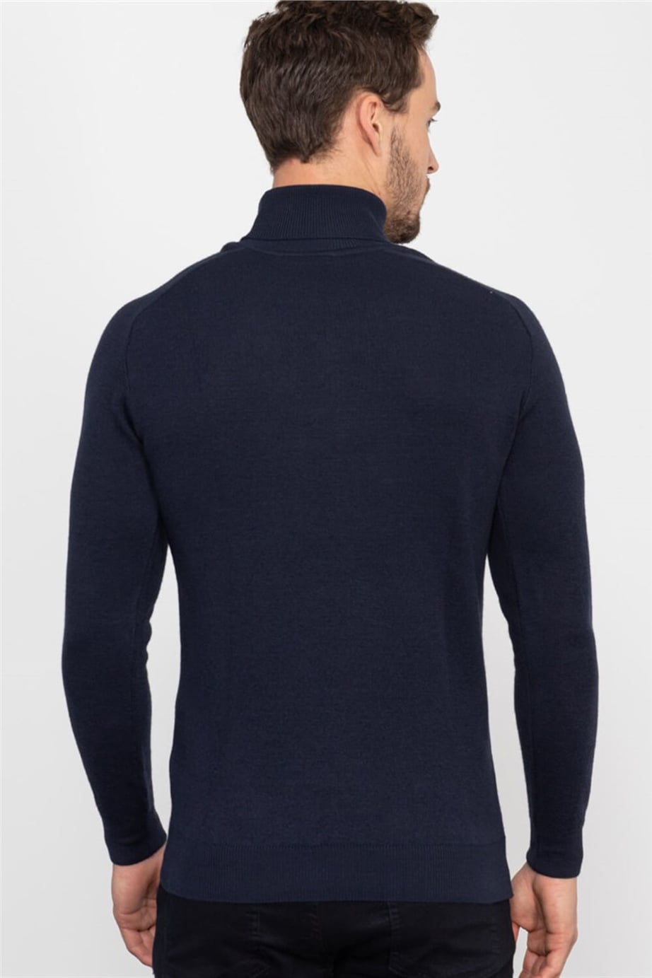 Slim Fit Dar Kesim Tam Balıkçı Yaka Düz İnce Yün Erkek Kazak