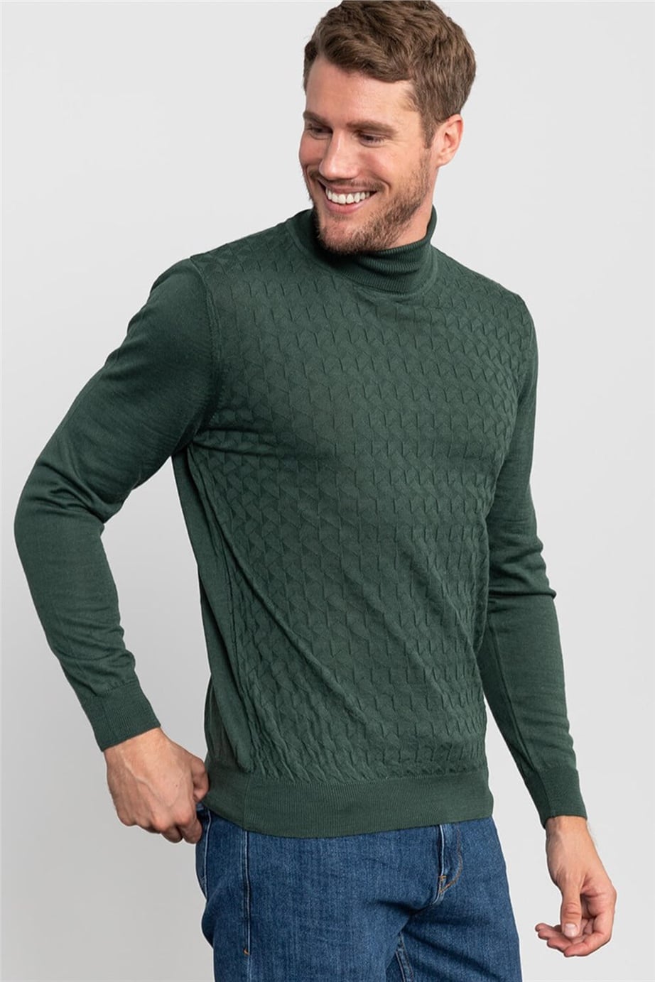 Slim Fit Dar Kesim Tam Balıkçı Yaka İnce Yün Erkek Kazak