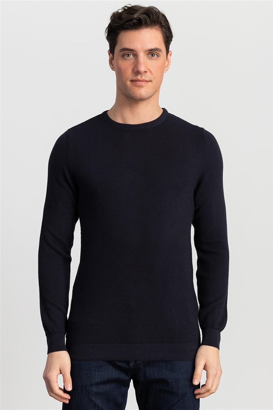 Slim Fit Dar Kesim Kendinden Desenli Erkek Kazak