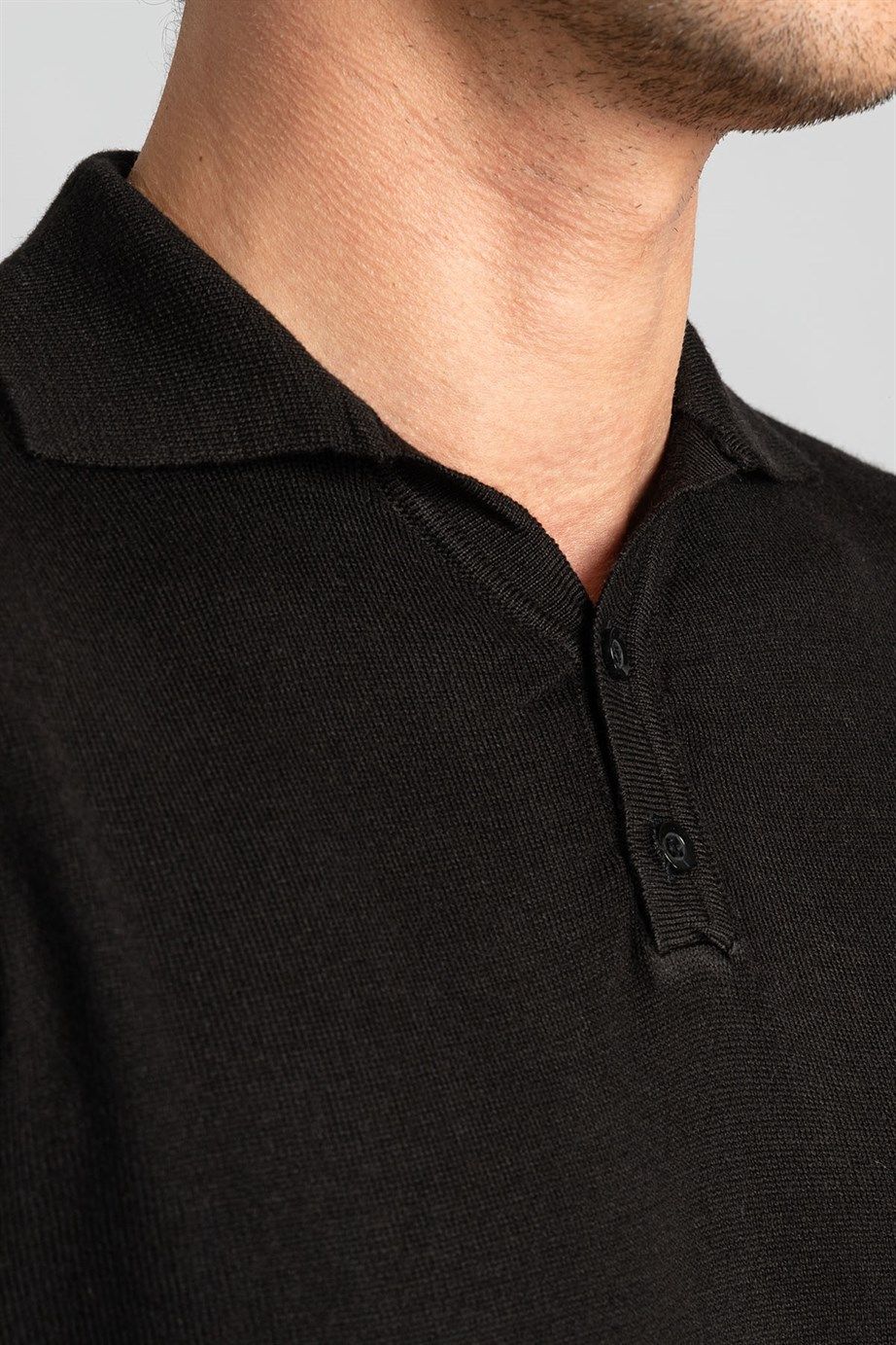 Slim Fit Dar Kesim Düğmeli Polo Yaka Düz Erkek Kazak