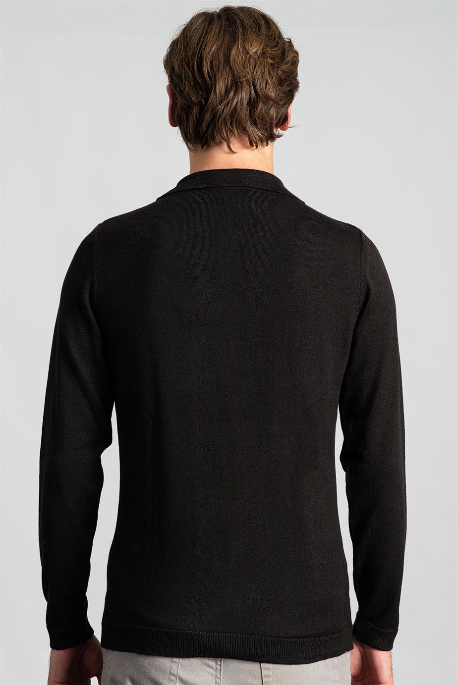 Slim Fit Dar Kesim Düğmeli Polo Yaka Düz Erkek Kazak