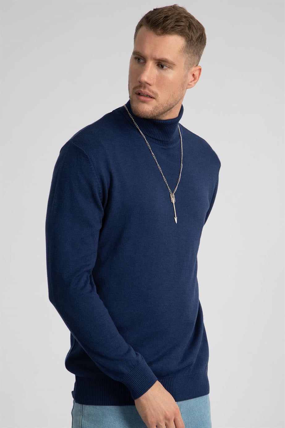 Slim Fit Dar Kesim Balıkçı Yaka Erkek Kazak