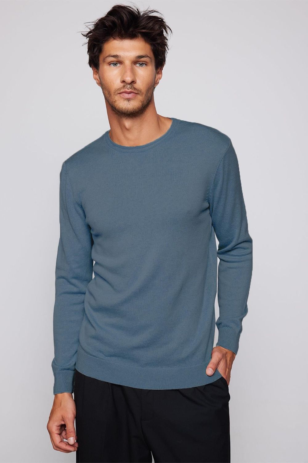 Slim Fit Bisiklet Yaka Erkek Kazak