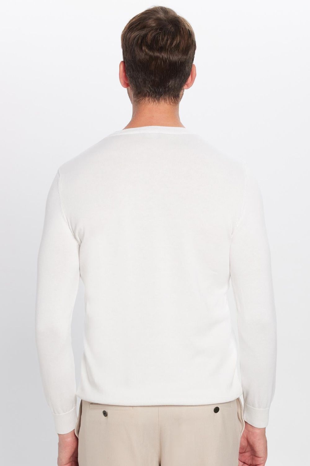 Erkek Slim Fit Bisiklet Yaka Beyaz Triko Kazak