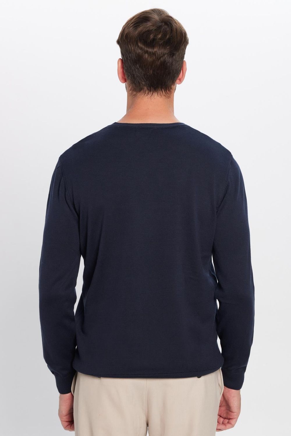 Erkek Slim Fit Bisiklet Yaka Lacivert Triko Kazak