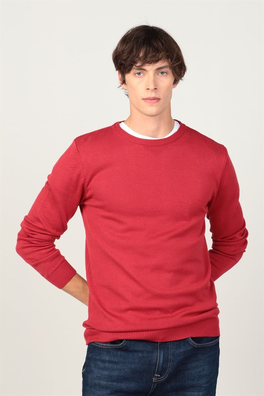 Slim Fit Dar Kesim Bisiklet Yaka Erkek Kazak