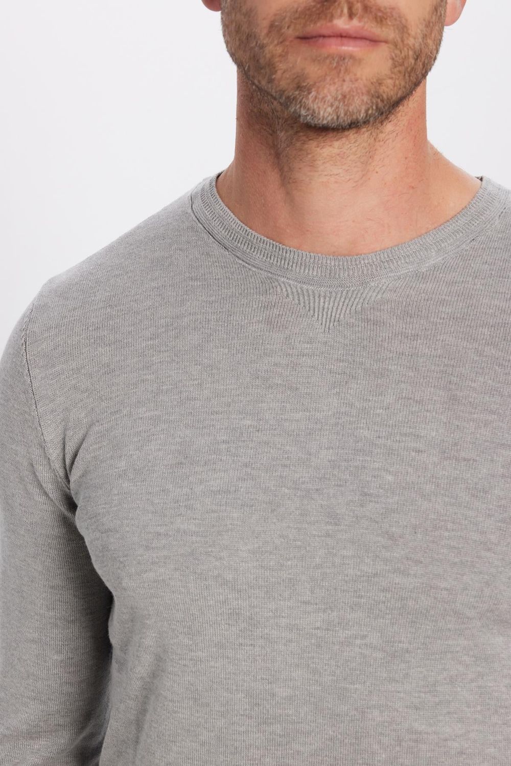 Erkek Slim Fit Bisiklet Yaka Gri Triko Kazak