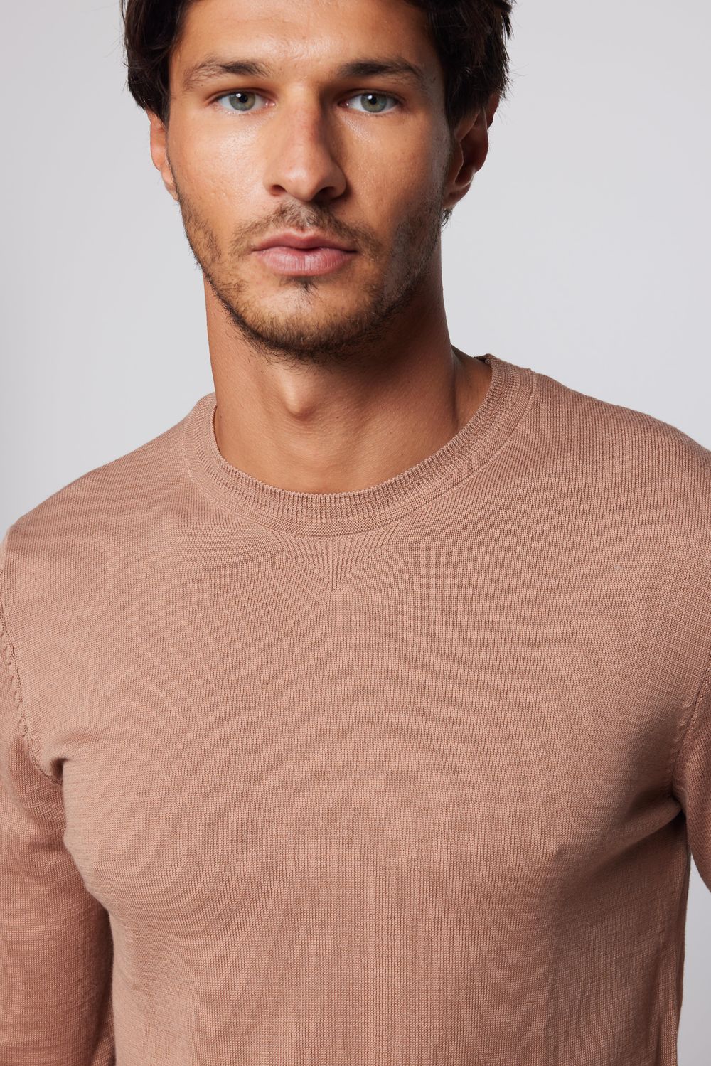 Slim Fit Bisiklet Yaka Krem Erkek Kazak